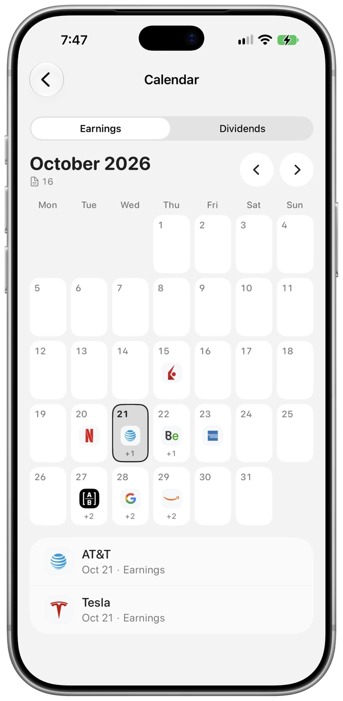 Catfolio earnings and events calendar