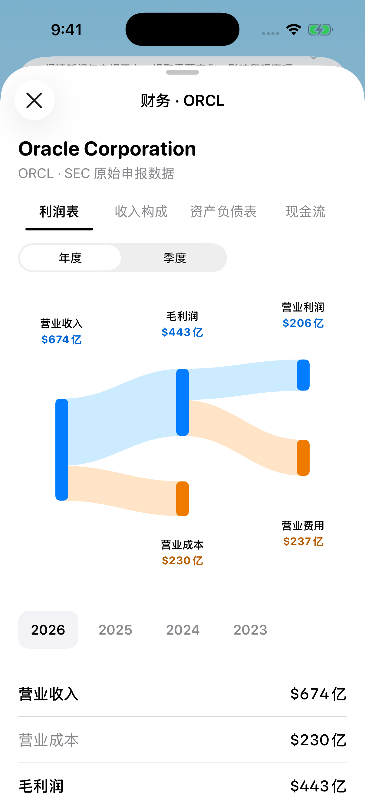 Company financial statements and cash-flow tab